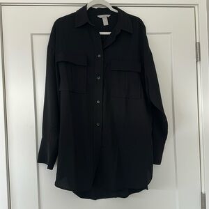Oversized Button Pocket Collared Shirt